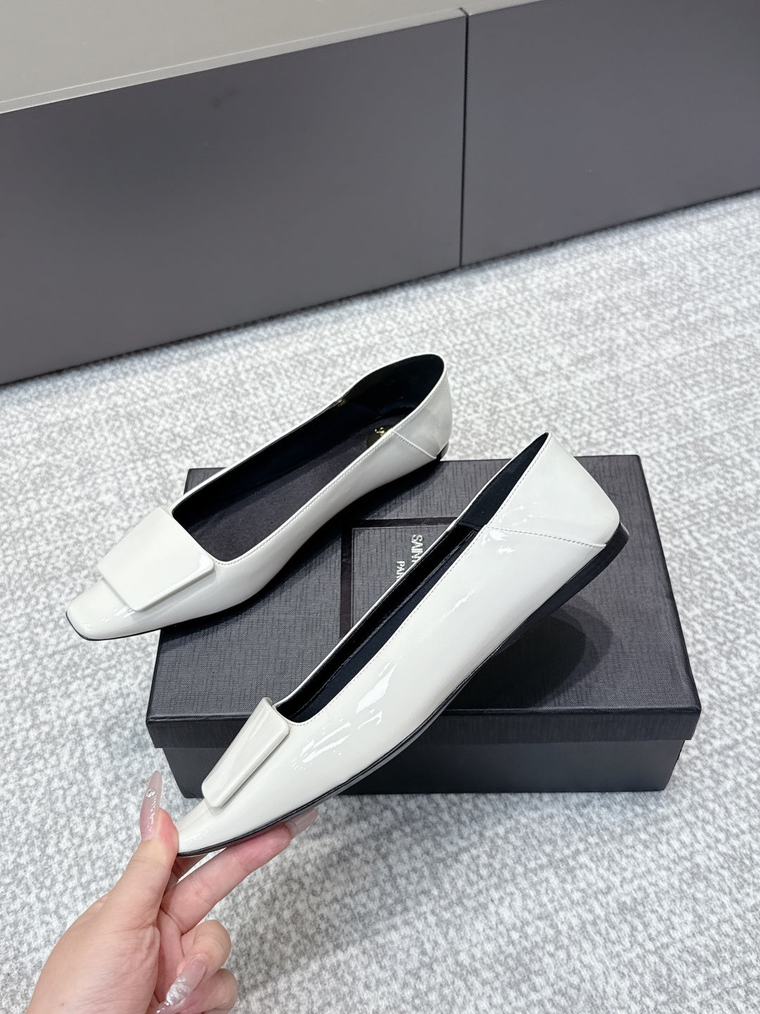 YSL 26ss Square Toe Loafers White Patent Leather 662733