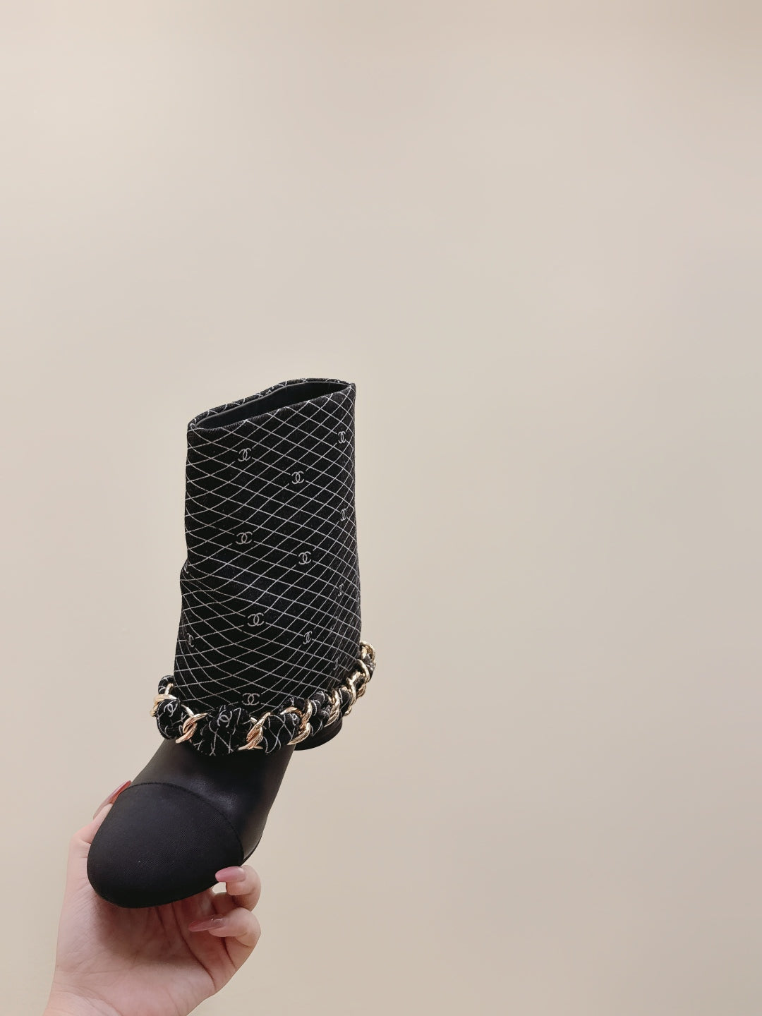 CC 25 Short Boot Black Denim Fabric Calfskin 515267