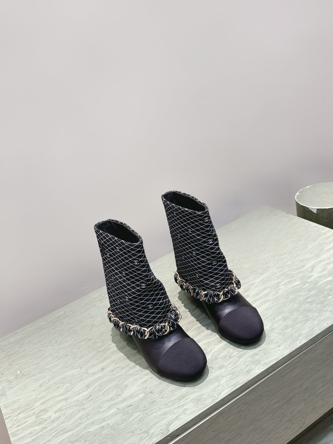 CC 25 Short Boot Black Denim Fabric Calfskin 515267