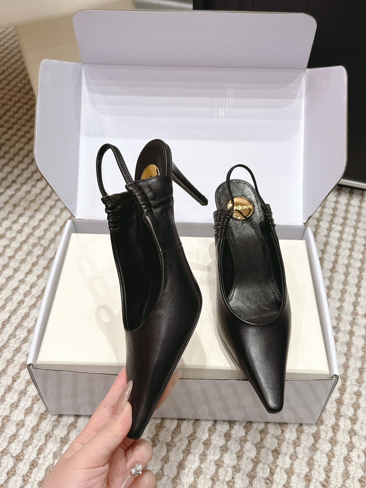 YSL 26ss Slingback 75 Black Sheepskin 654719