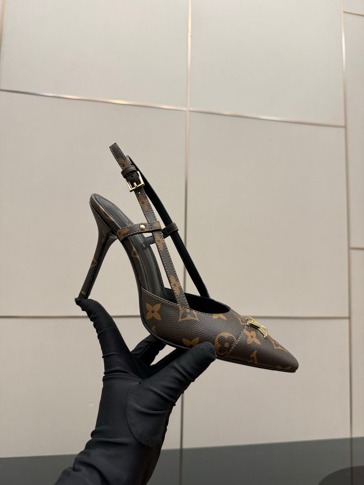 LV 26ss Slingback 90 Brown Monogram Calfskin 629640