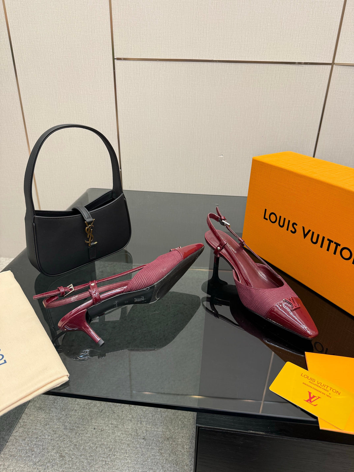 LV 26ss Slingback 55 Burgundy Calfskin Suede 629644