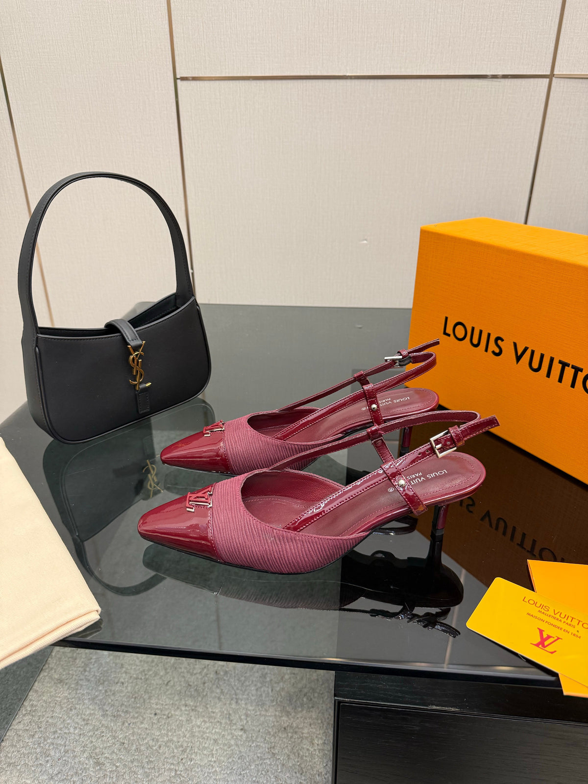 LV 26ss Slingback 55 Burgundy Calfskin Suede 629644