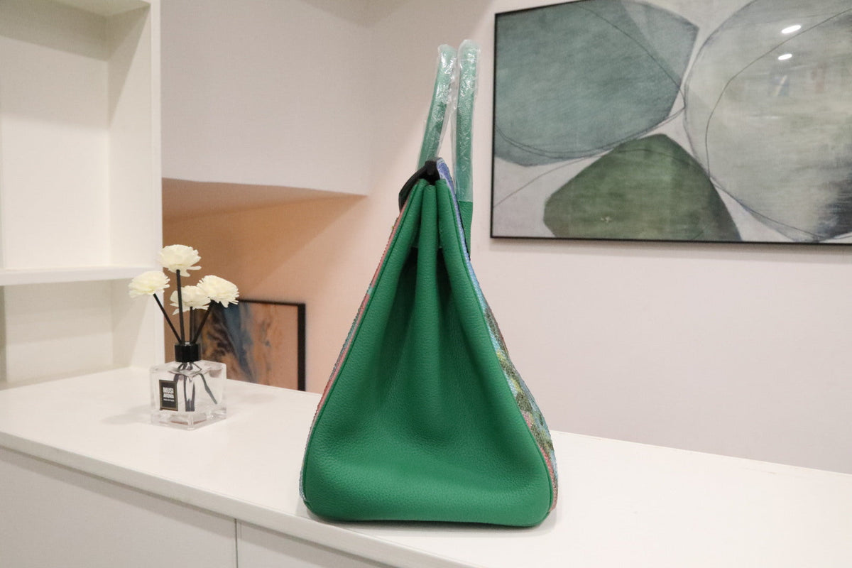 High-end Hermes 2026 "Paradise" Swarovski Crystal Birkin 35cm Bag Vert Vertigo Togo Leather