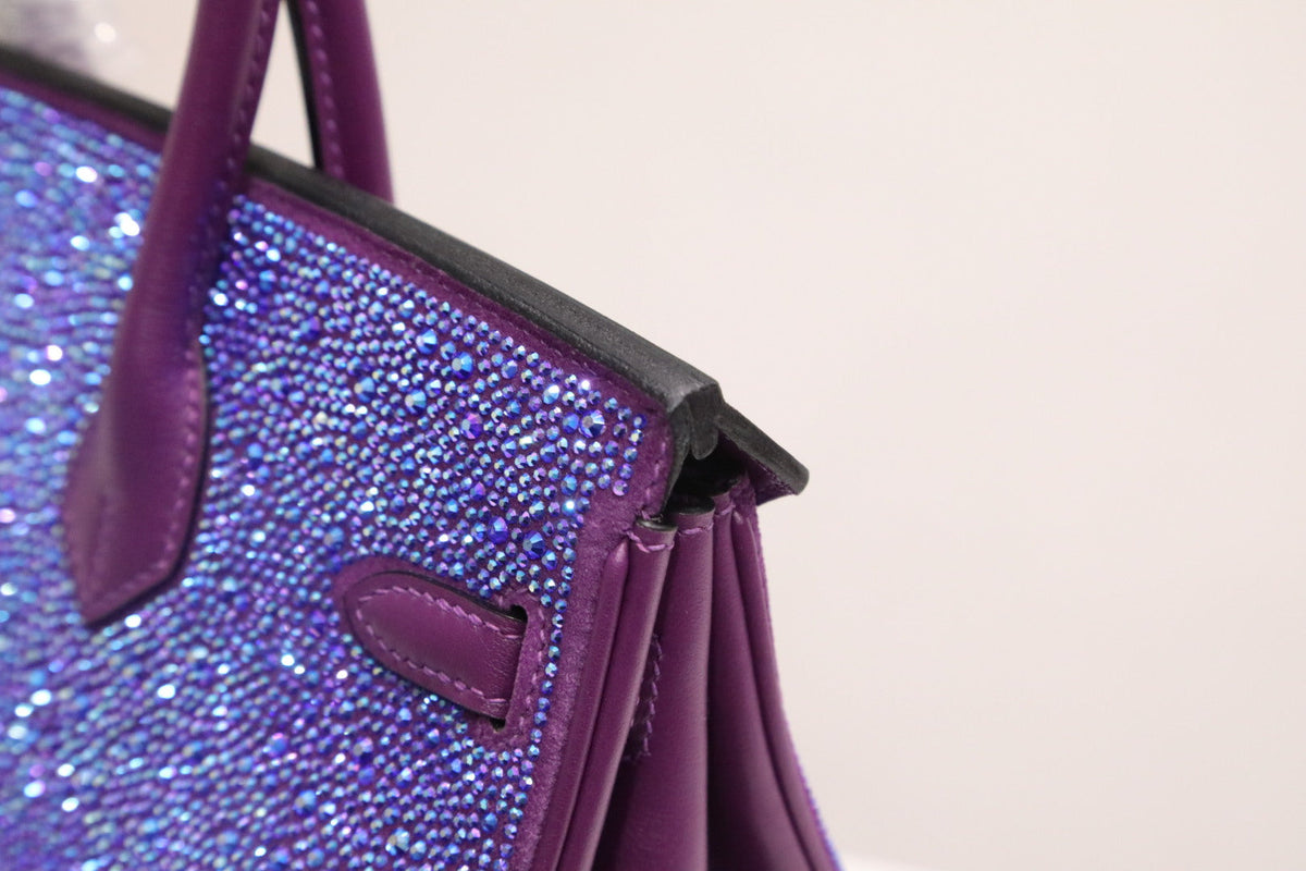 High-end Hermes 2026 Rhinestone-encrusted Birkin 30cm Purple Cowhide