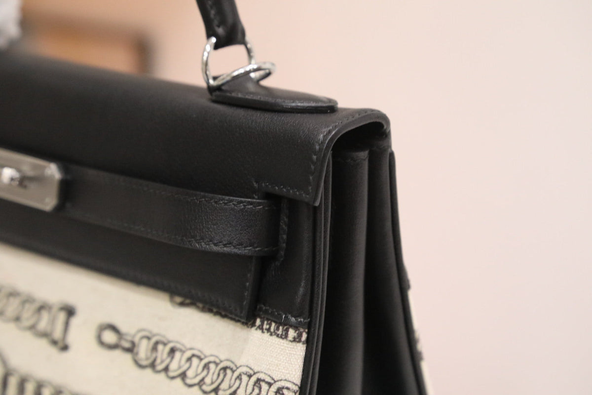 High-end Hermes 2026 Kelly 28cm Black Swift Leather/Canvas