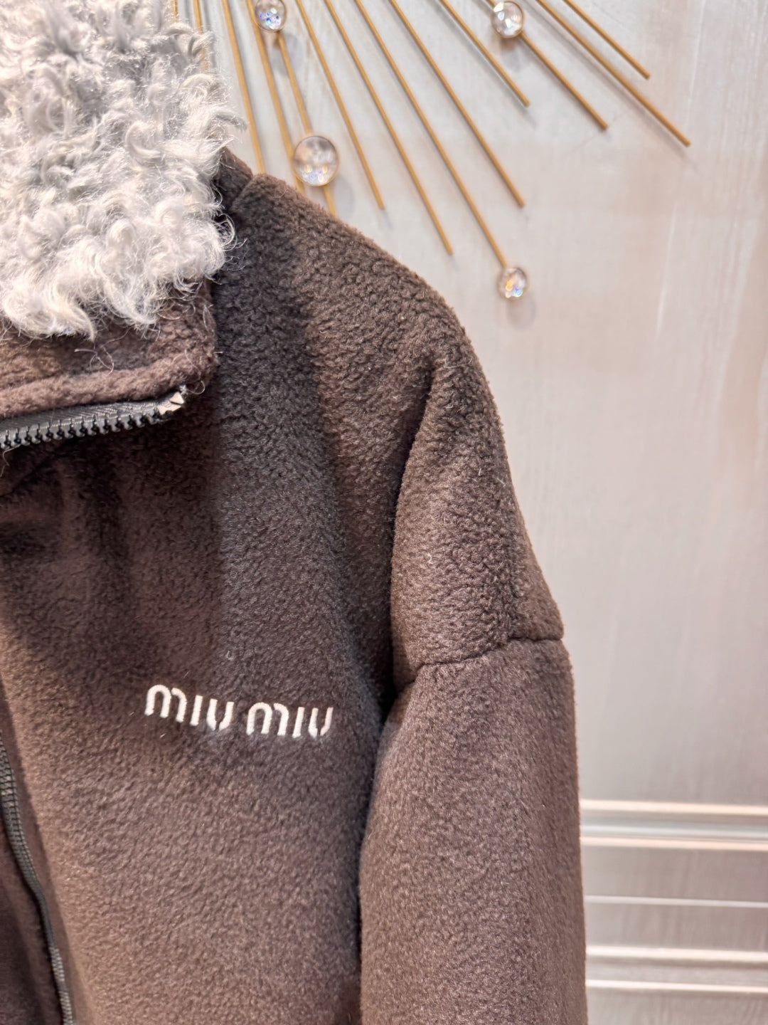 Miu Miu 25 Polar Fleece Down Jacket Chocolate Brown Polyester Wool 90880890