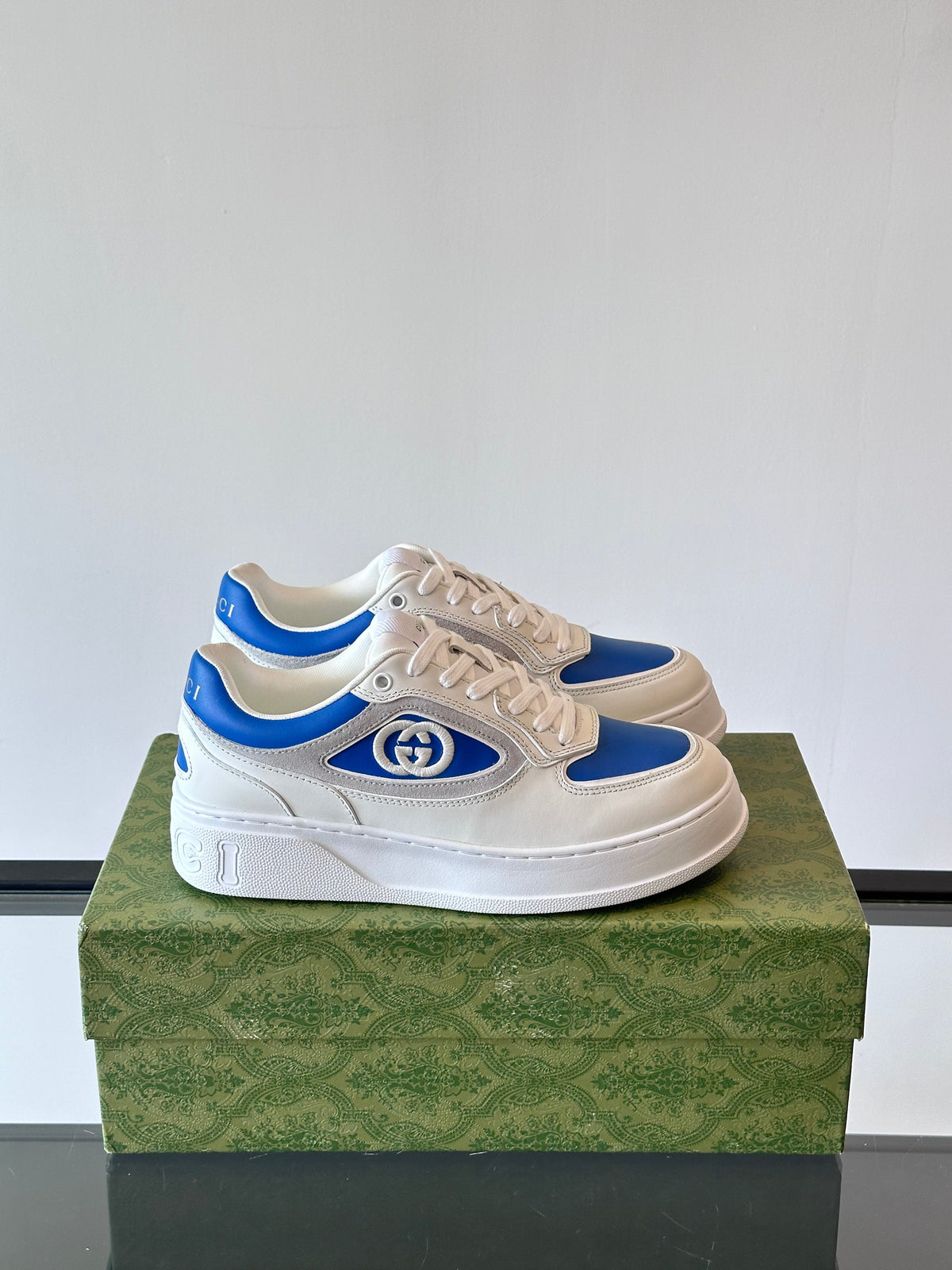 GG Men's Sneaker White Blue Cowhide 535206