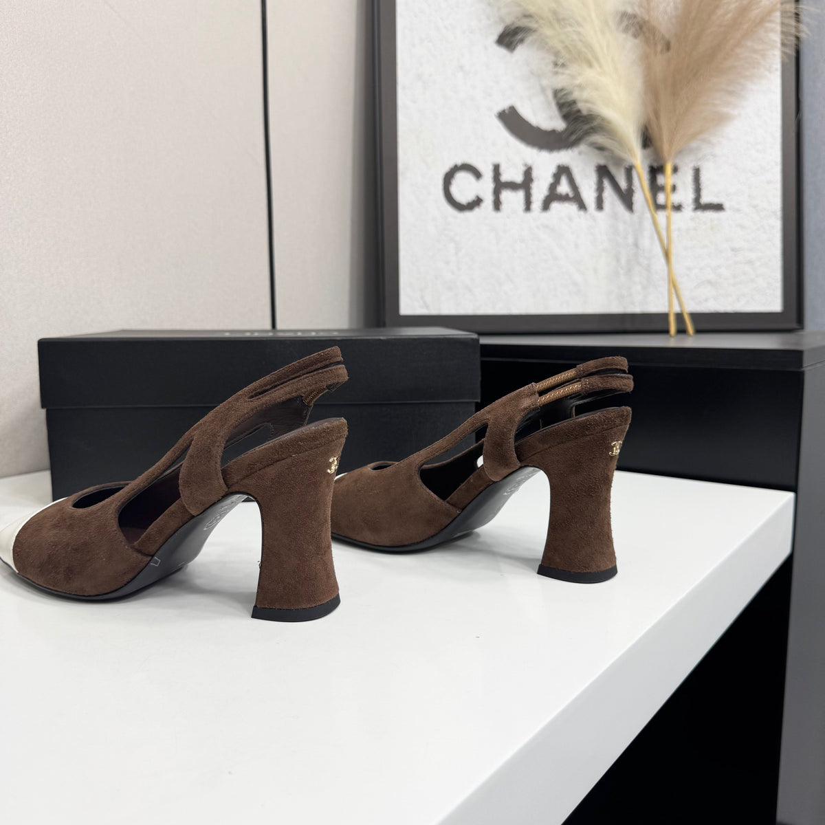 Chanel 2026 Two-Tone Square-Toe Slingback Suede Leather