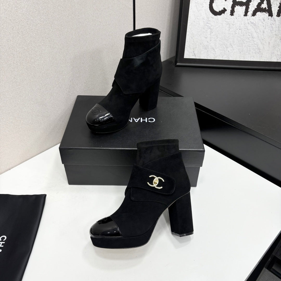 Chanel 2026 Chunky Heel Platform Boots 100mm Suede 193653