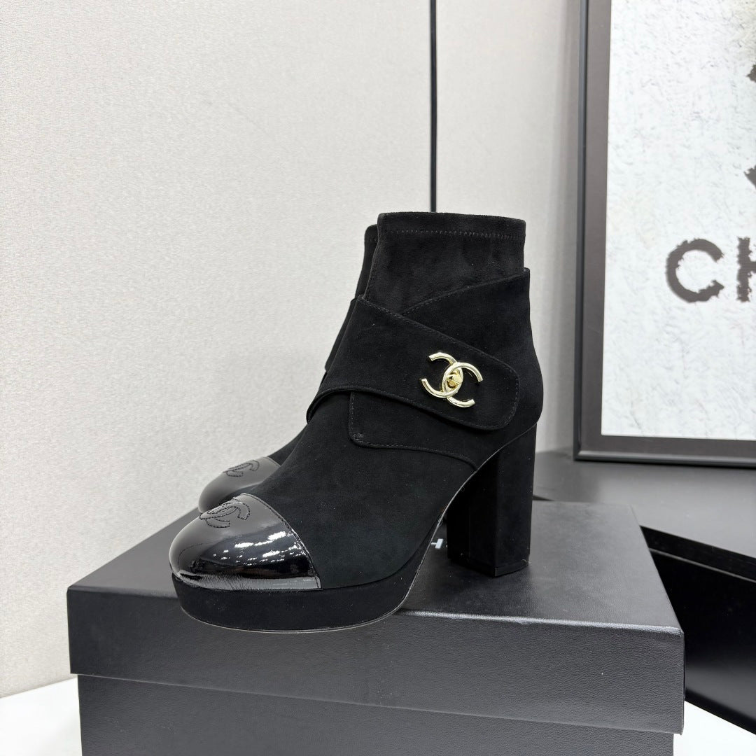 Chanel 2026 Chunky Heel Platform Boots 100mm Suede 193653