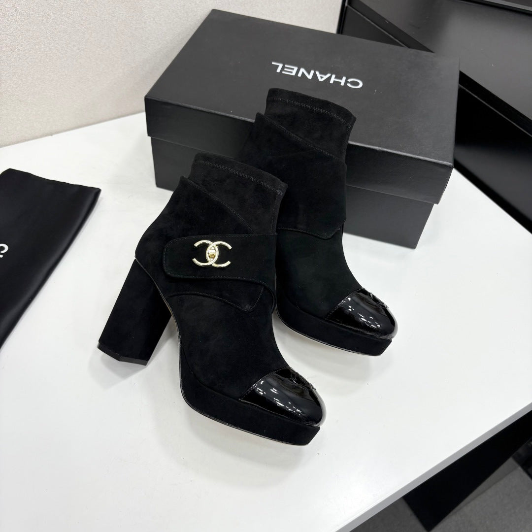 Chanel 2026 Chunky Heel Platform Boots 100mm Suede 193653