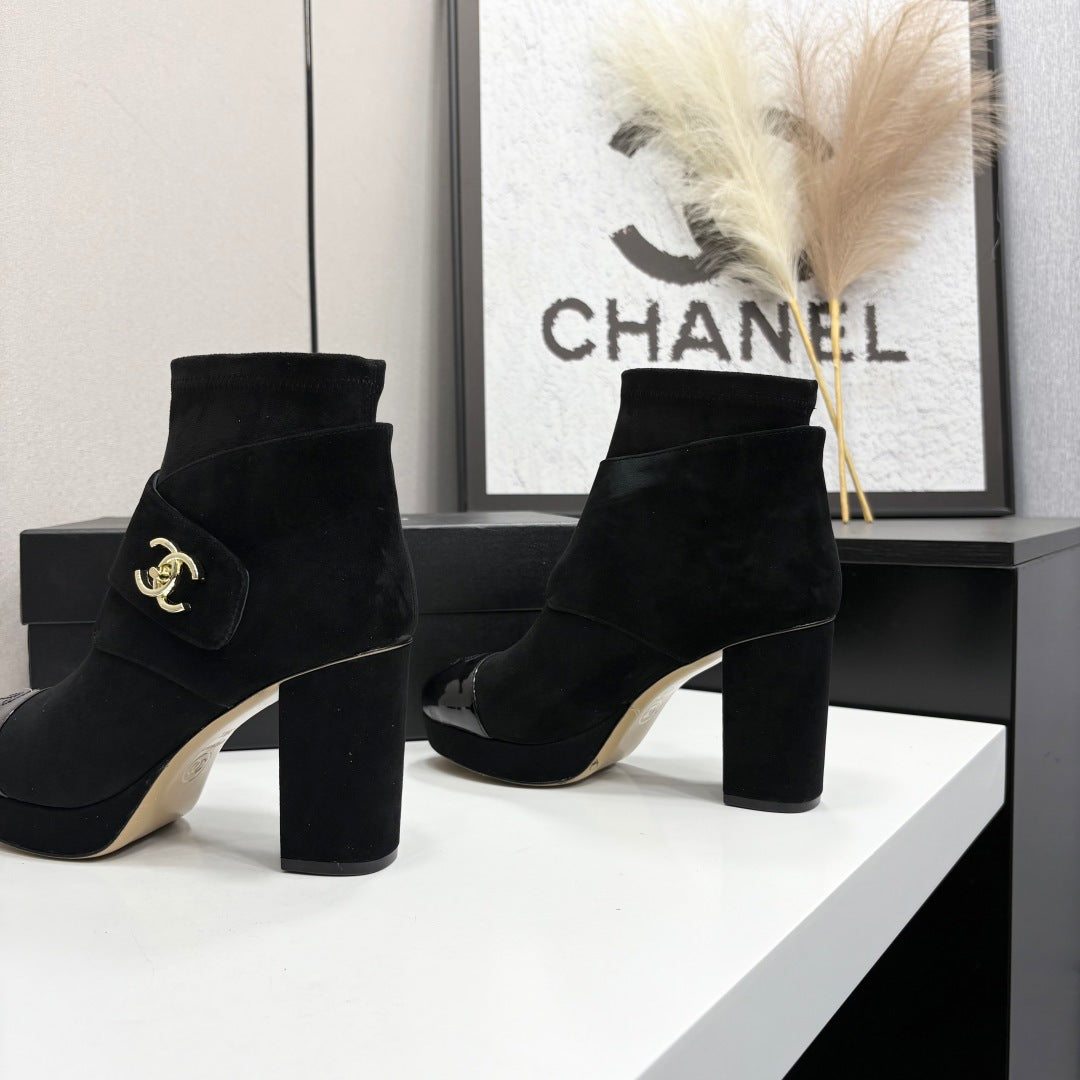 Chanel 2026 Chunky Heel Platform Boots 100mm Suede 193653
