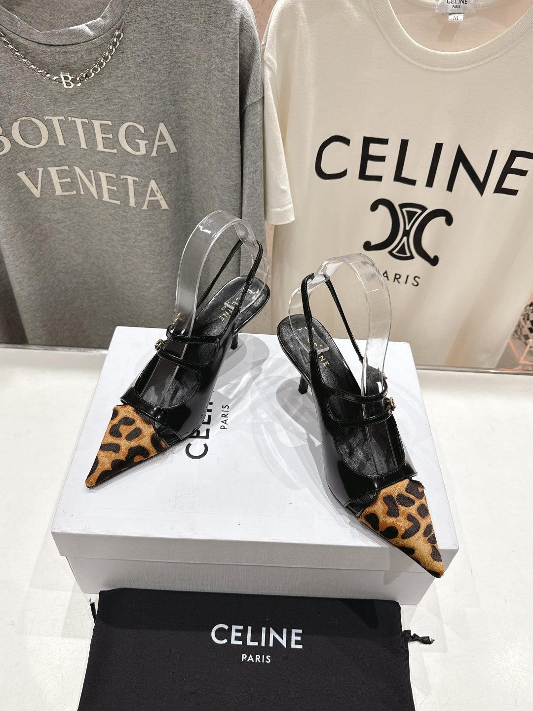 Celine 25C Judy Double Strap Mary Jane Slingback Black mix Brown  Sheepskin 236777