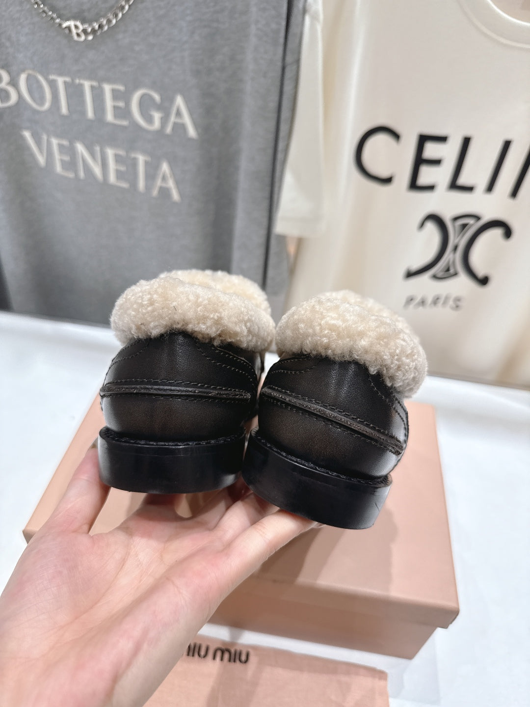 MiuMiu 25 Fur Loafer Dark Brown mix Beige Cowhide 535596