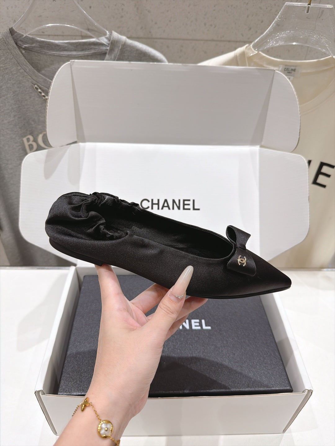 Chanel 2026 Bow Pointed-Toe Ballet Flats Fabric 181373