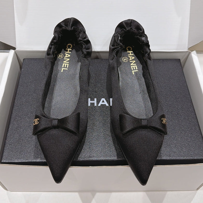 Chanel 2026 Bow Pointed-Toe Ballet Flats Fabric 181373