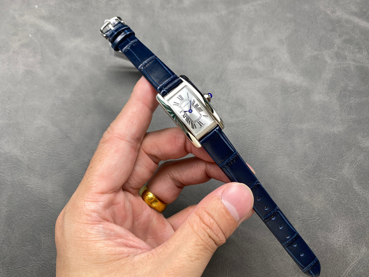 Tank Americane 20mm Silver Case Blue Leather Strap
