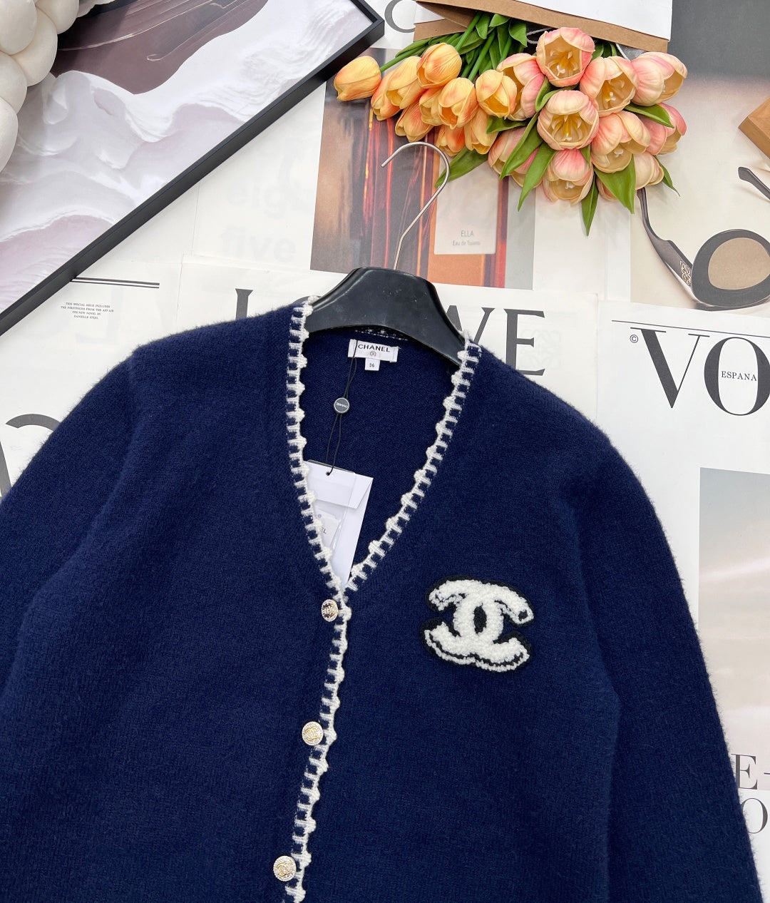 CC 26 V-neck Knit Cardigan Navy Blue Wool Cashmere 785160
