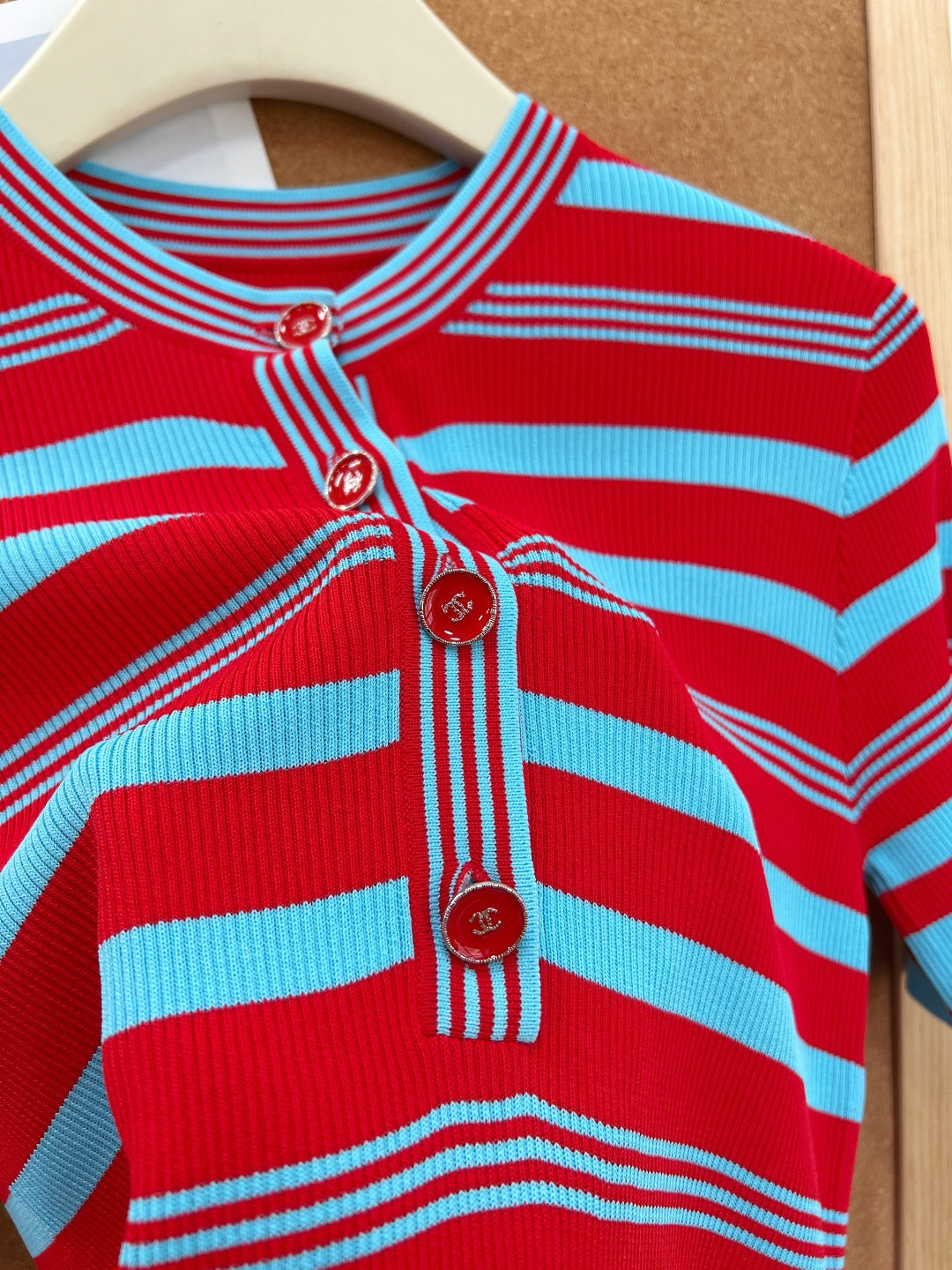 Chanel 2026 Red And Turquoise Striped Tencel Top 481971