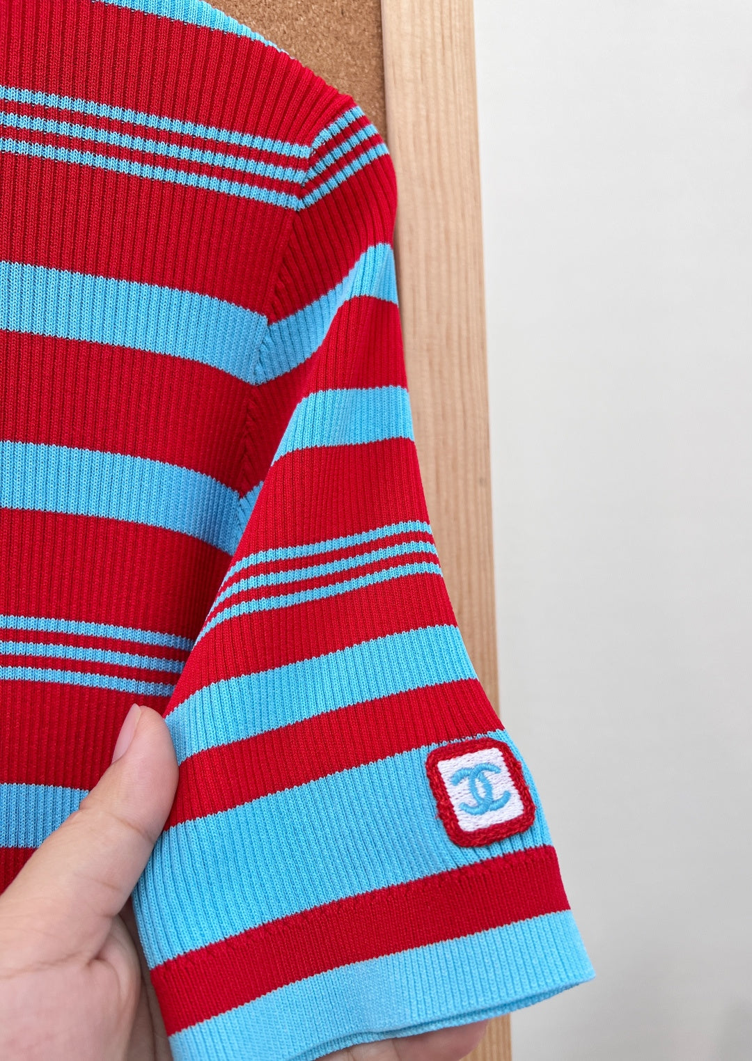 Chanel 2026 Red And Turquoise Striped Tencel Top 481971