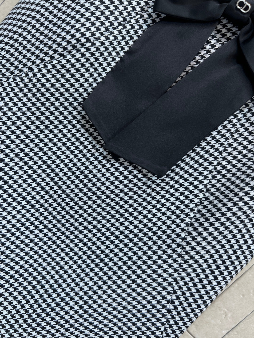 Dior 2026 Houndstooth Bow Vest Dress Black White Polyester