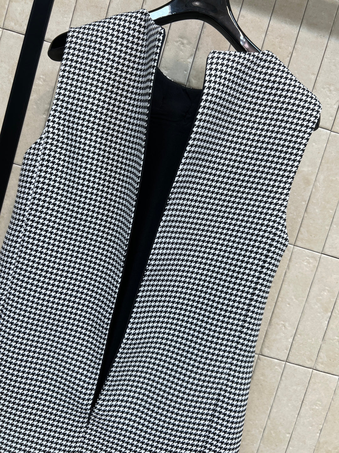 Dior 2026 Houndstooth Bow Vest Dress Black White Polyester