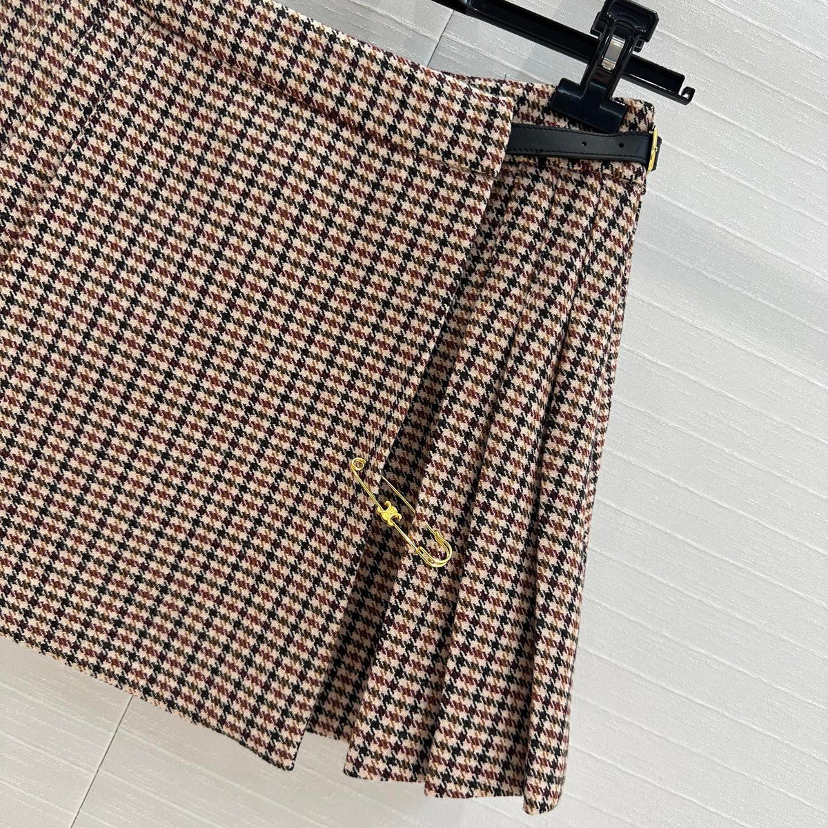 Celine Pleated Skirt Brown Wool Cotton Polyester