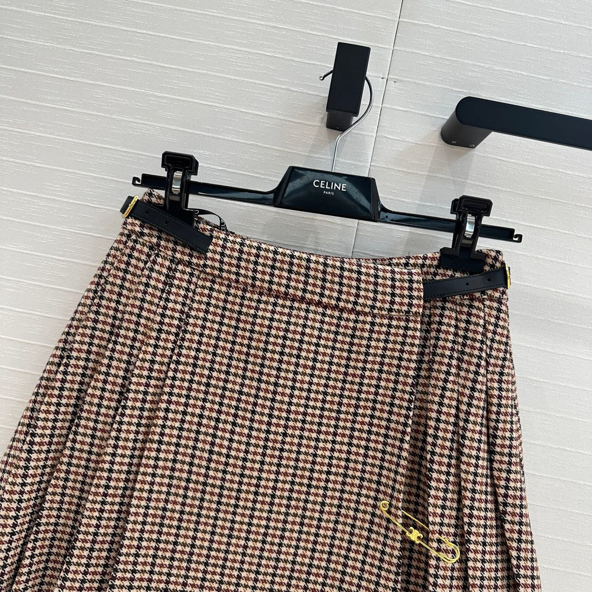 Celine Pleated Skirt Brown Wool Cotton Polyester