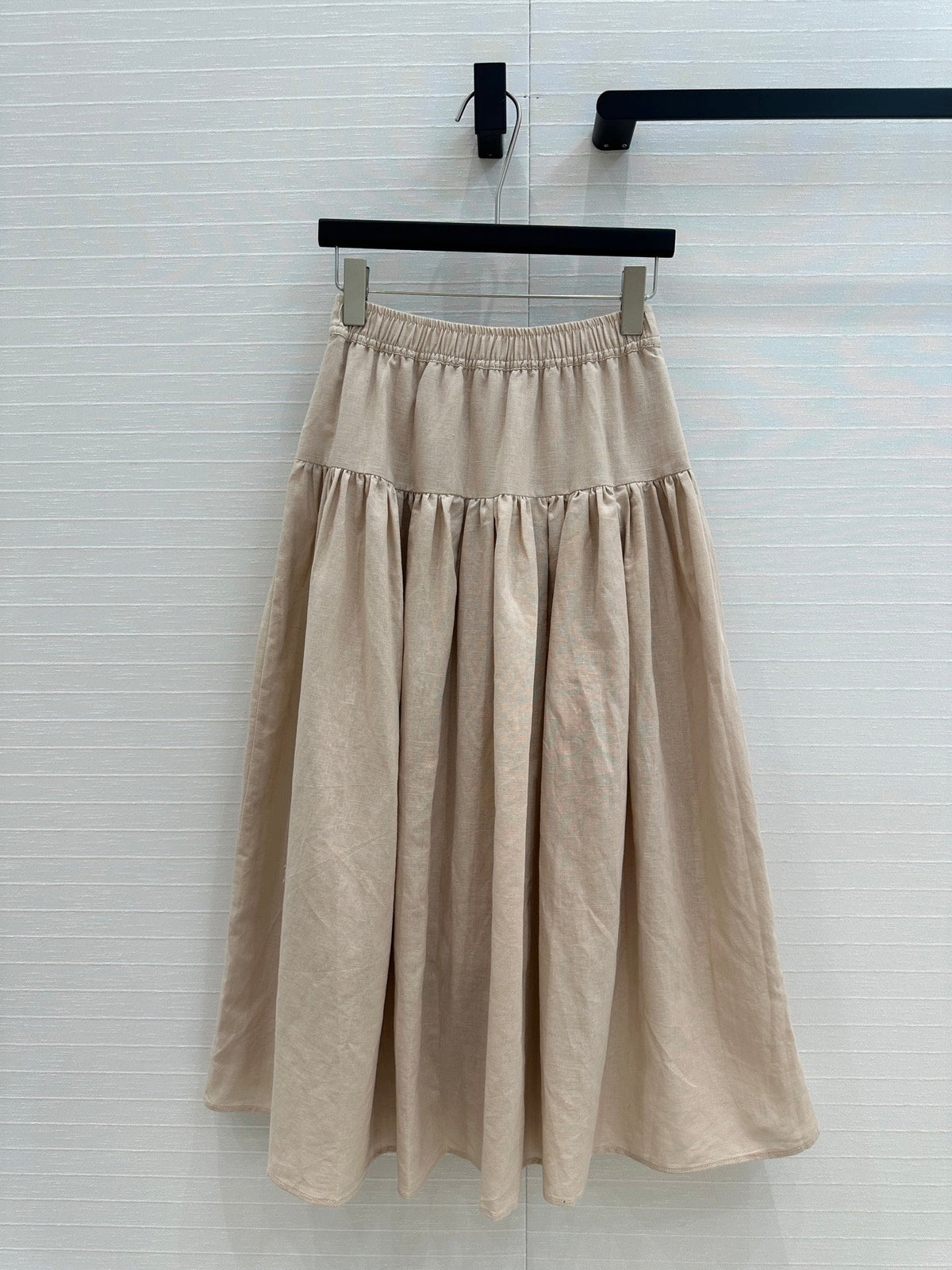 CD Pleated Long Skirt Beige Linen