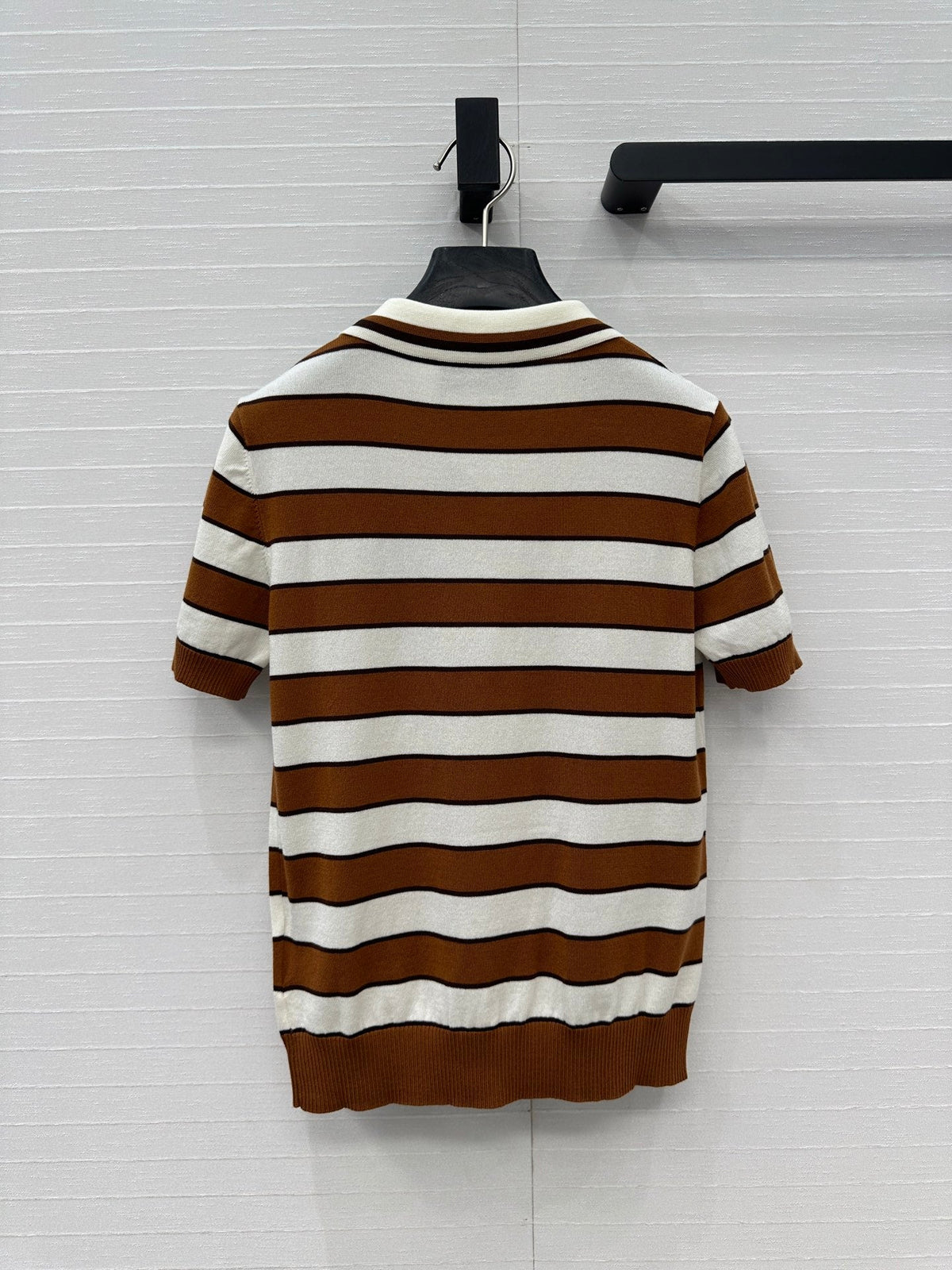 Prada 25 Striped Short-sleeved Knitted Cardigan Brown white Cotton