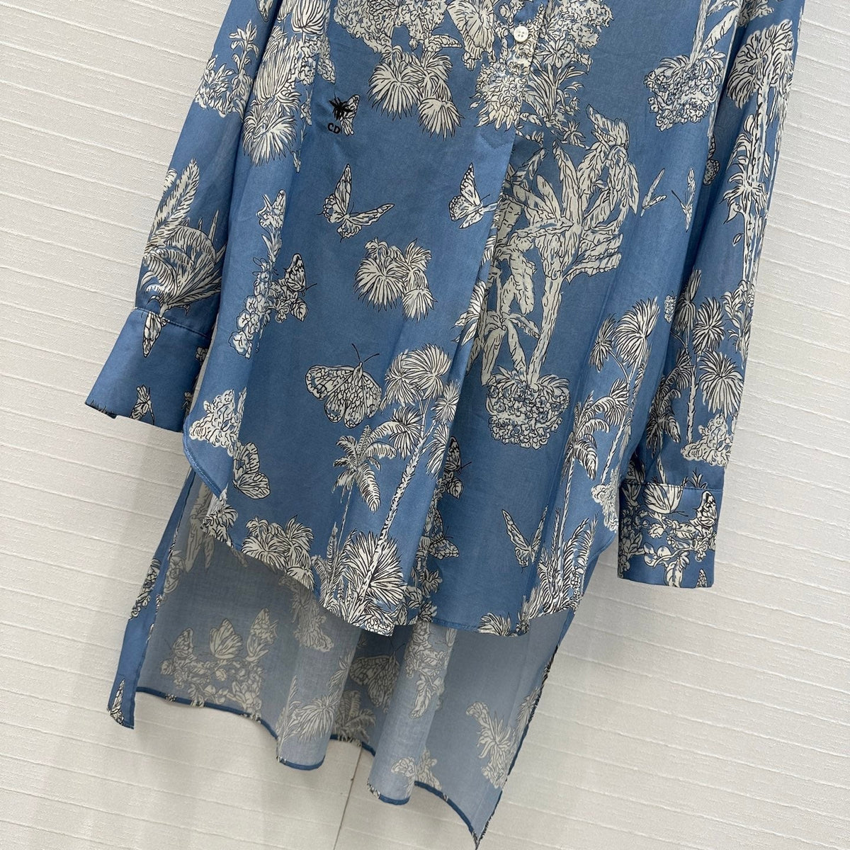 CD 25 Pleated Flared Forest Shirt Blue White Cotton