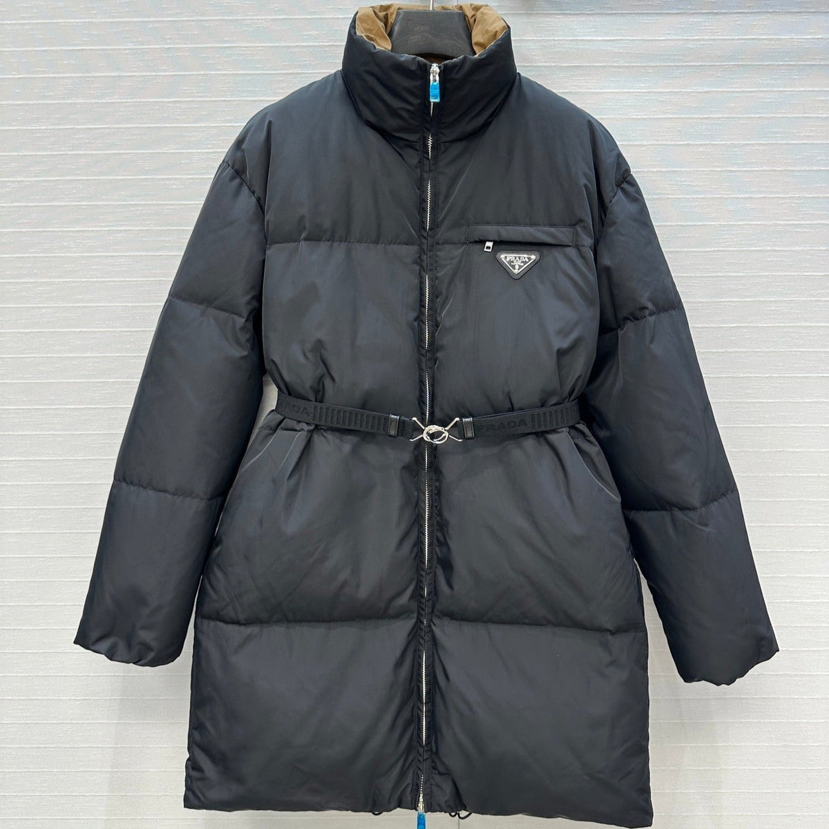 Prada 25 Long Down Jacket Black Polyester 301191