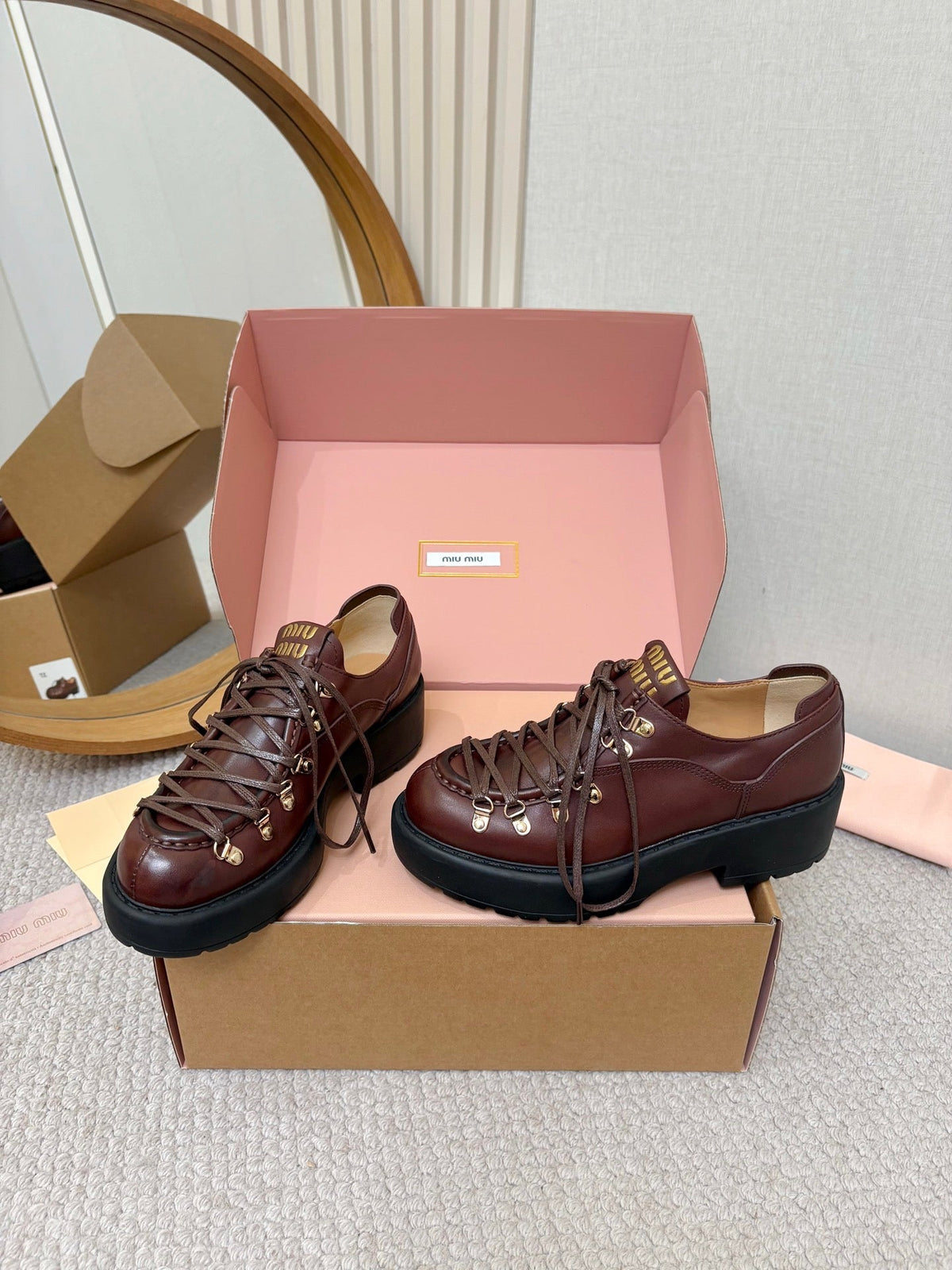 Miu Miu 2026 Lace-Up Loafers Cowhide 154872