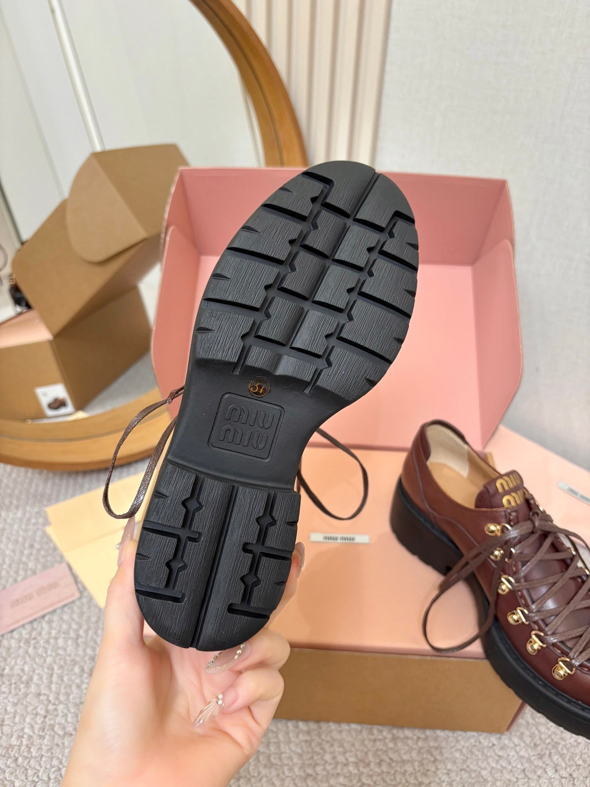 Miu Miu 2026 Lace-Up Loafers Cowhide 154872