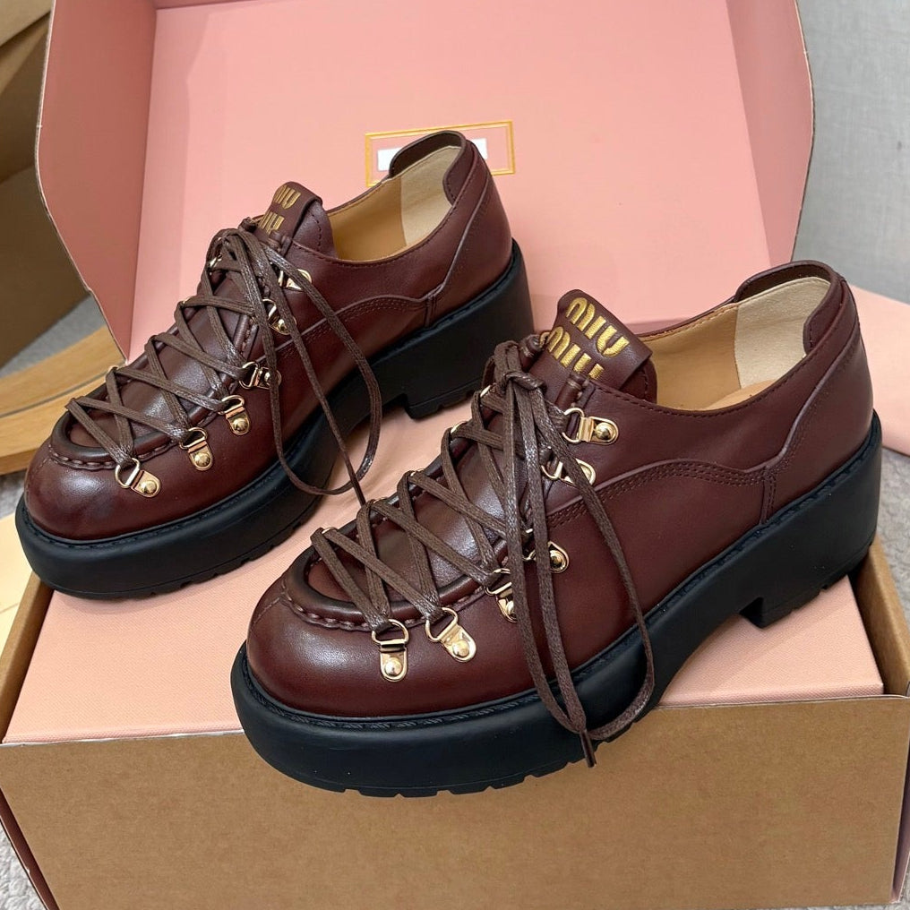 Miu Miu 2026 Lace-Up Loafers Cowhide 154872