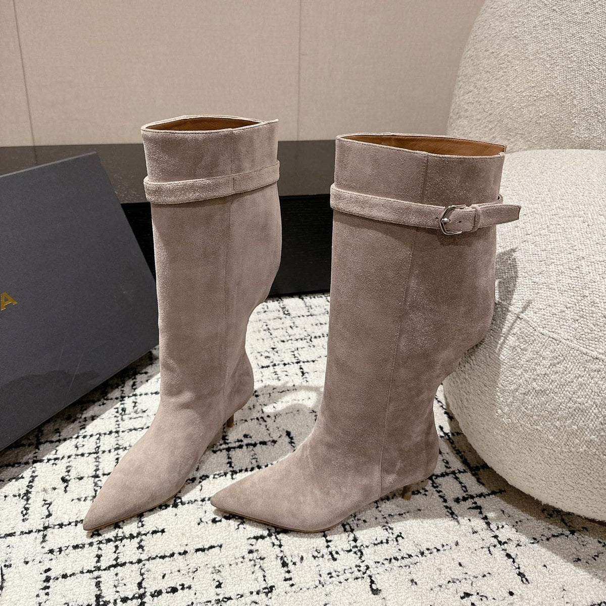 Alaila High Boots 60mm In Light Grey Suede 916739