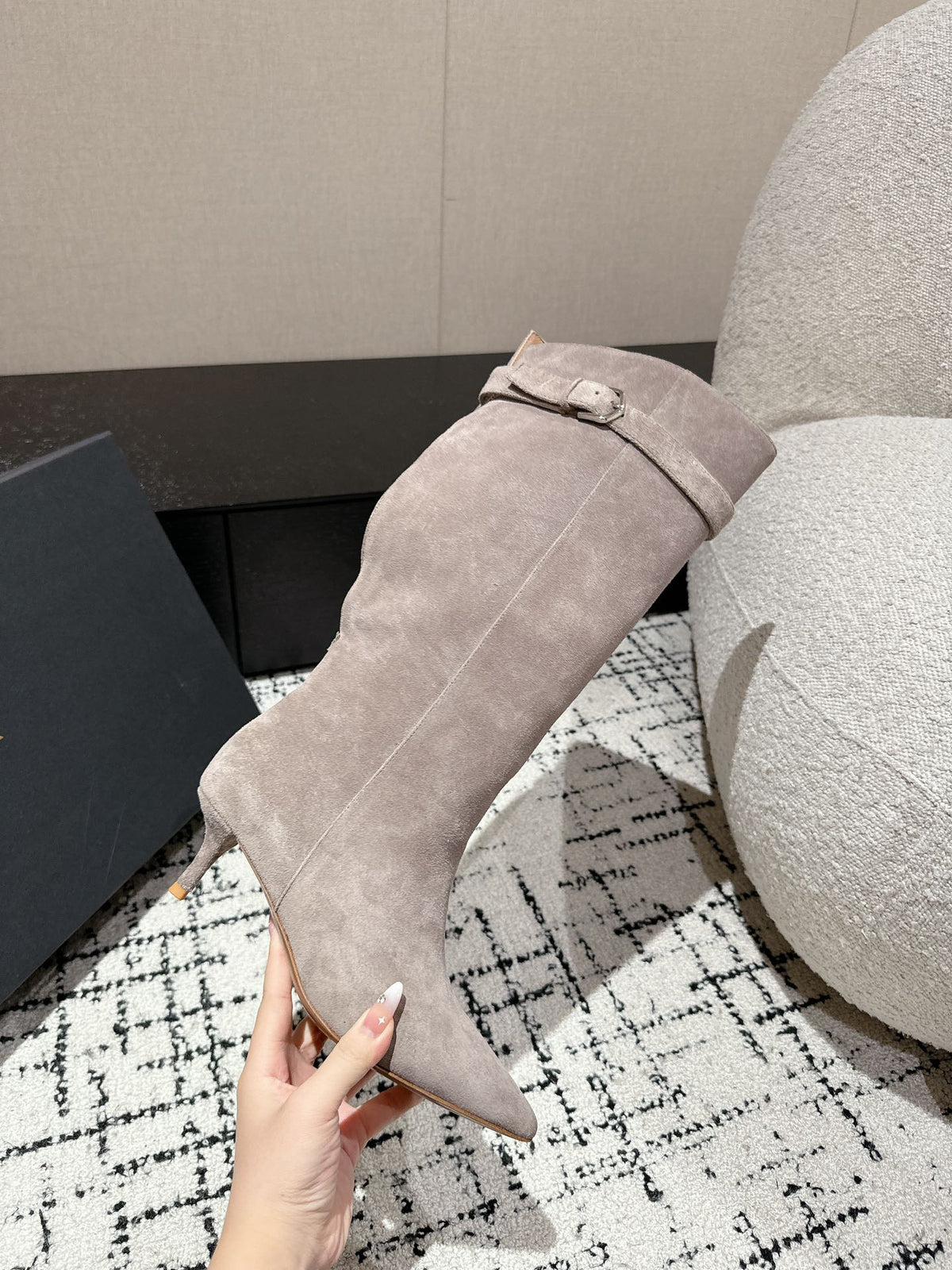 Alaila High Boots 60mm In Light Grey Suede 916739