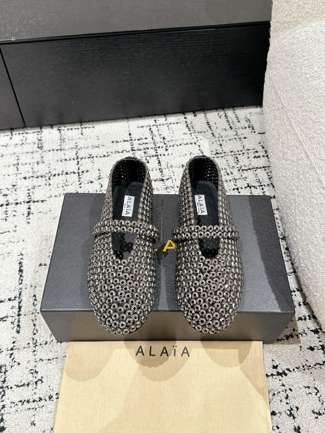 Alaia 25 Embellished Mary Jane Flats Silver Suede  293180