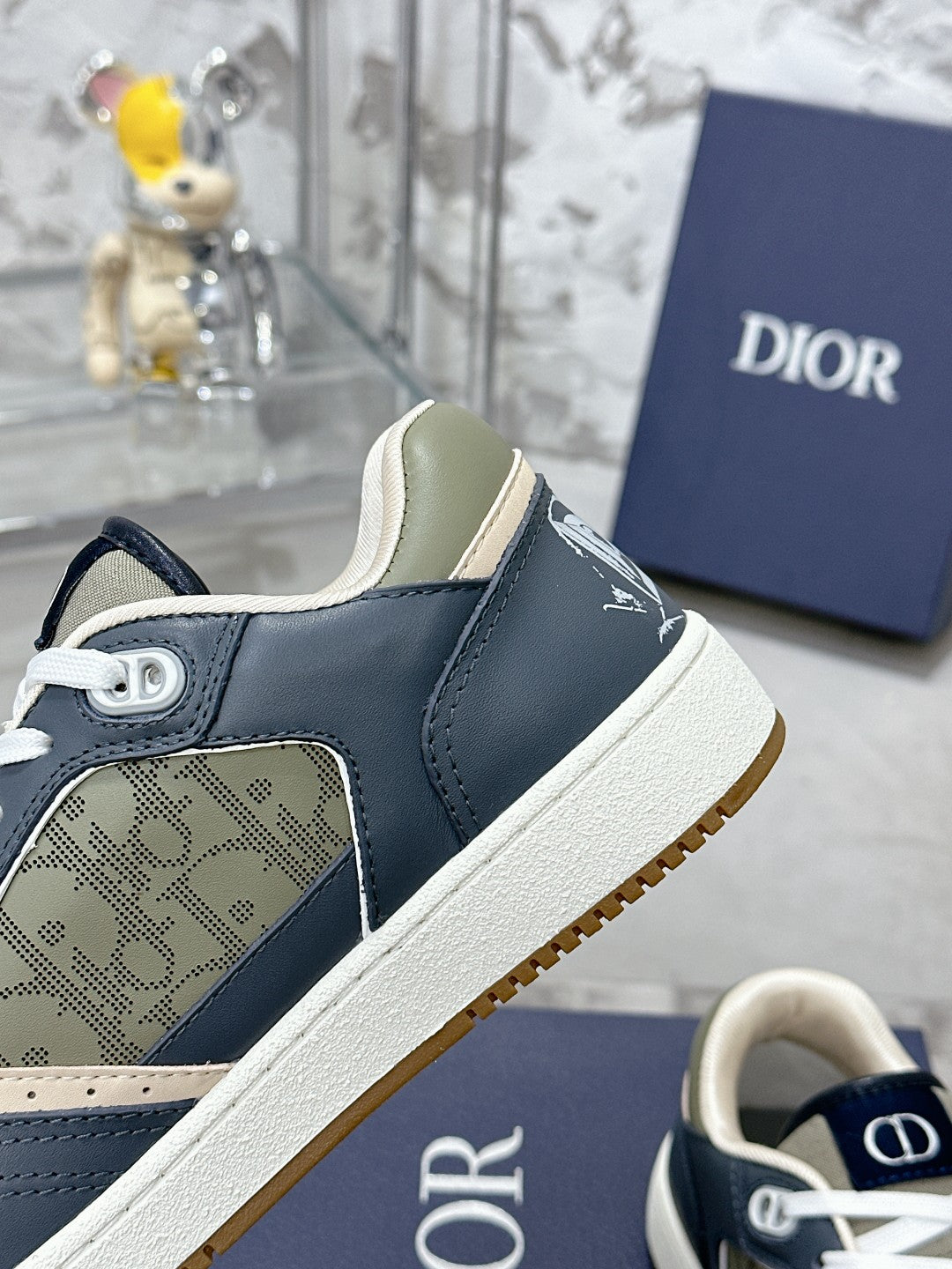 CD B27 Low-Top Sneaker 30mm In Charcoal Blue Monogram Calfskin 100787