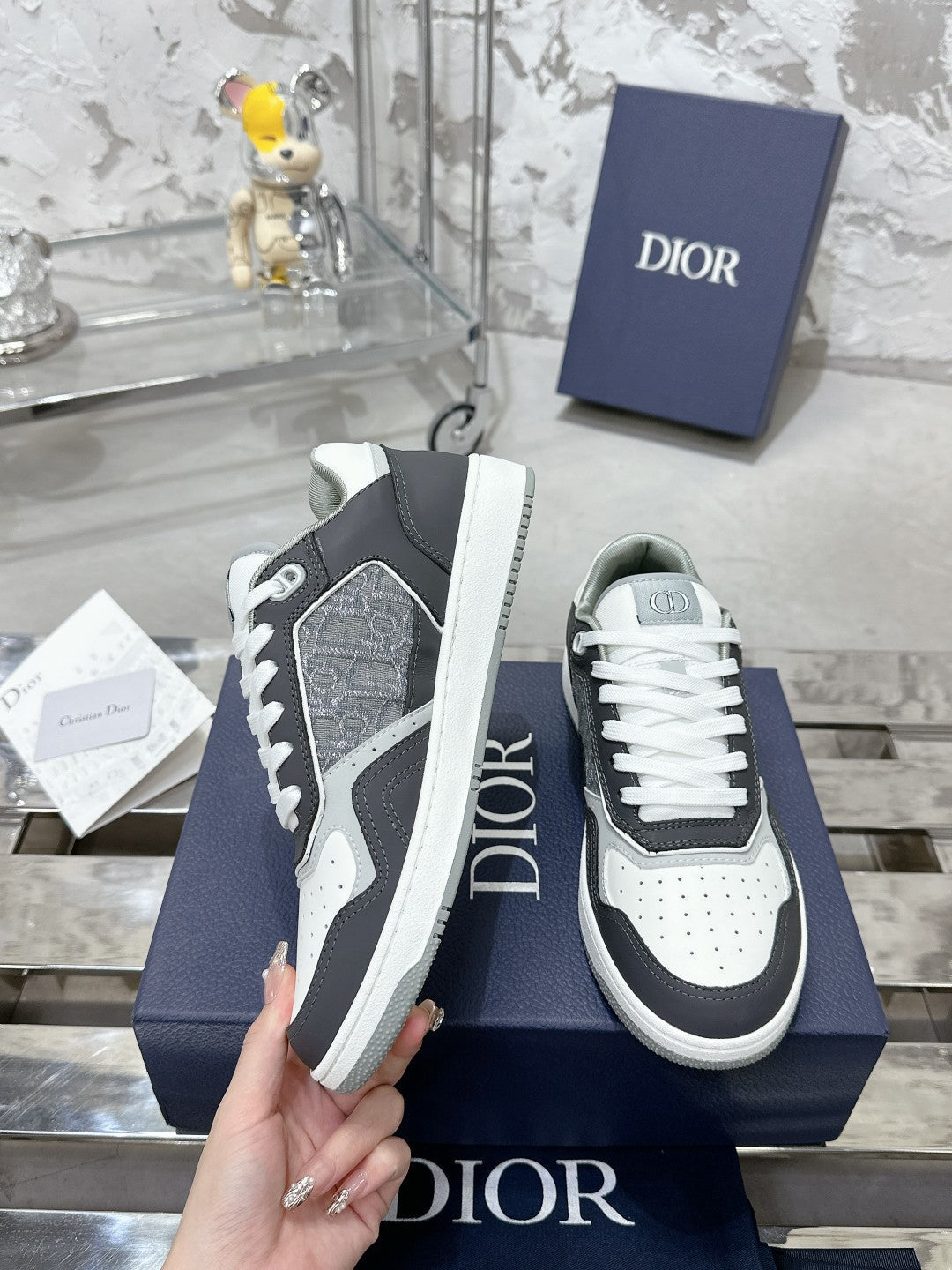 CD B27 Low-Top Sneaker 30mm In Grey Black Monogram Calfskin  100801