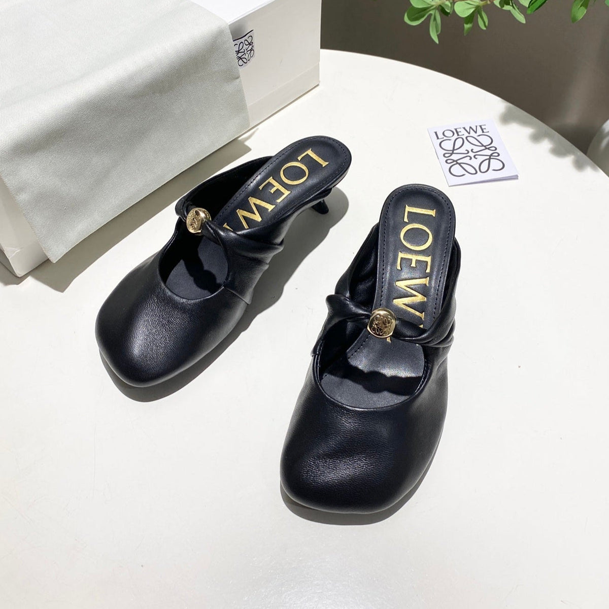 Loewe 25 Pebble Mule Black Lambskin