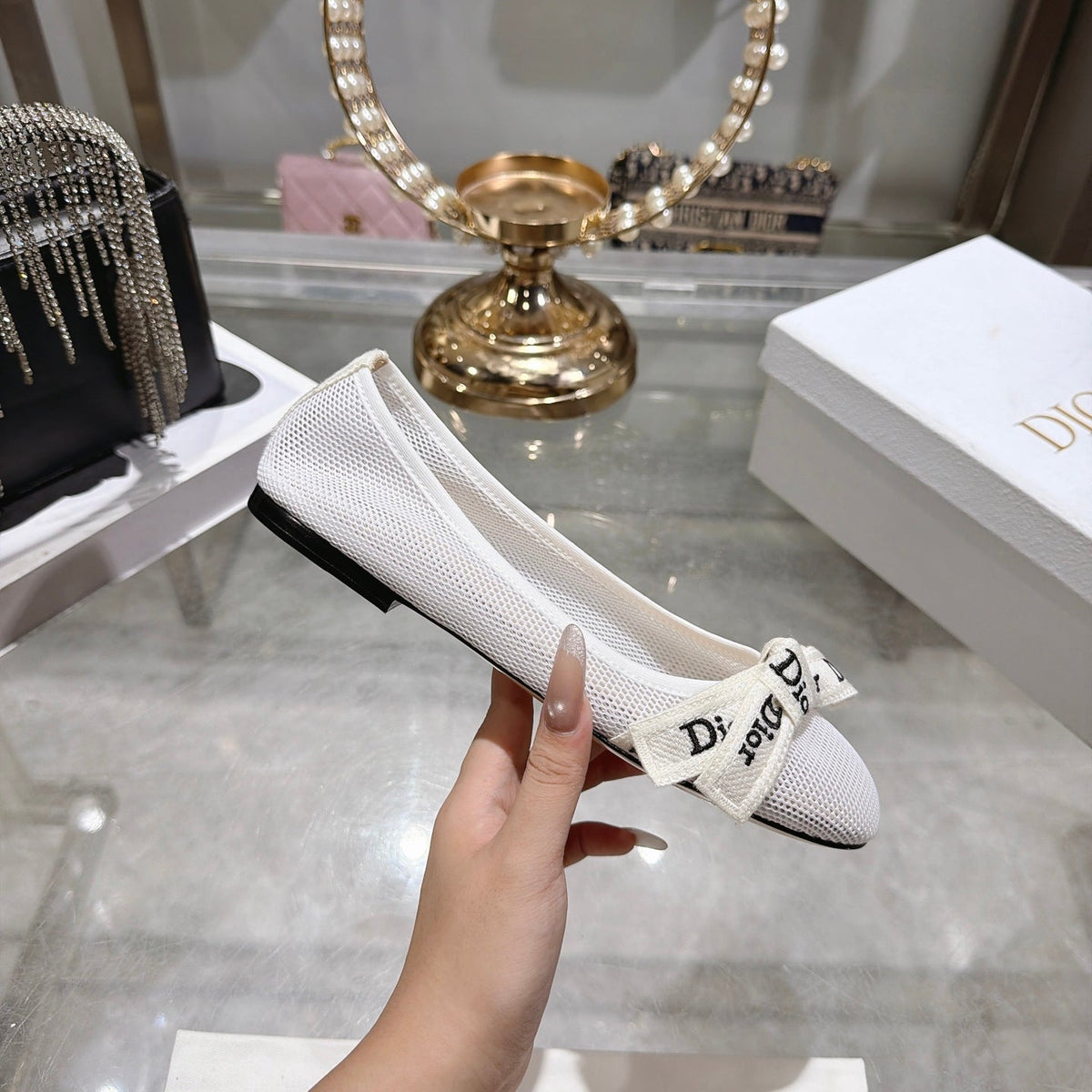 Dior 2026 J'Adior Ballet Flat White Mesh Leather 901698