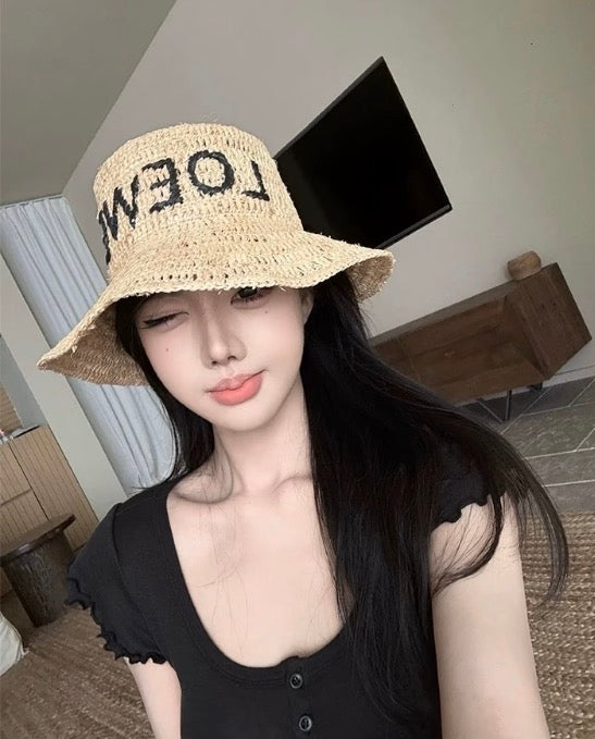 Loewe Embroidered Logo Raffia Bucket Hat 269027
