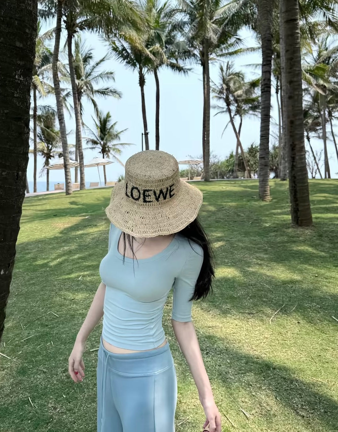 Loewe Embroidered Logo Raffia Bucket Hat 269027