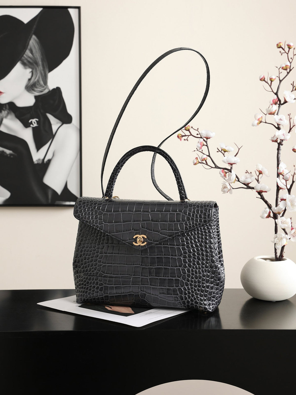 Chanel 2026 Large Flap Bag 31cm Crocodile-Embossed Leather 407098