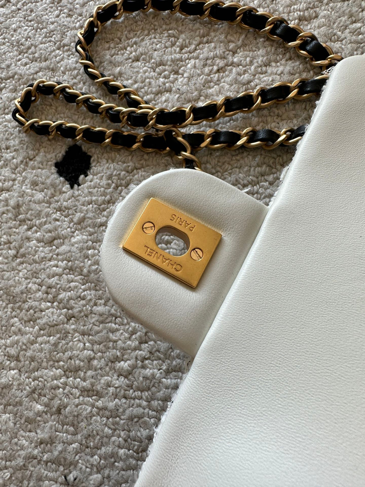 Chanel 2026 Flap Bag White Tweed Leather