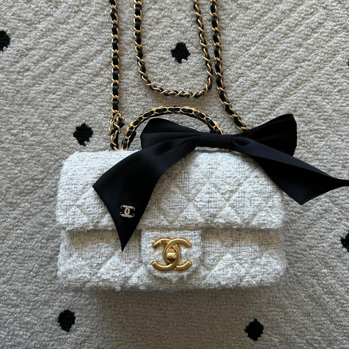 Chanel 2026 Flap Bag White Tweed Leather