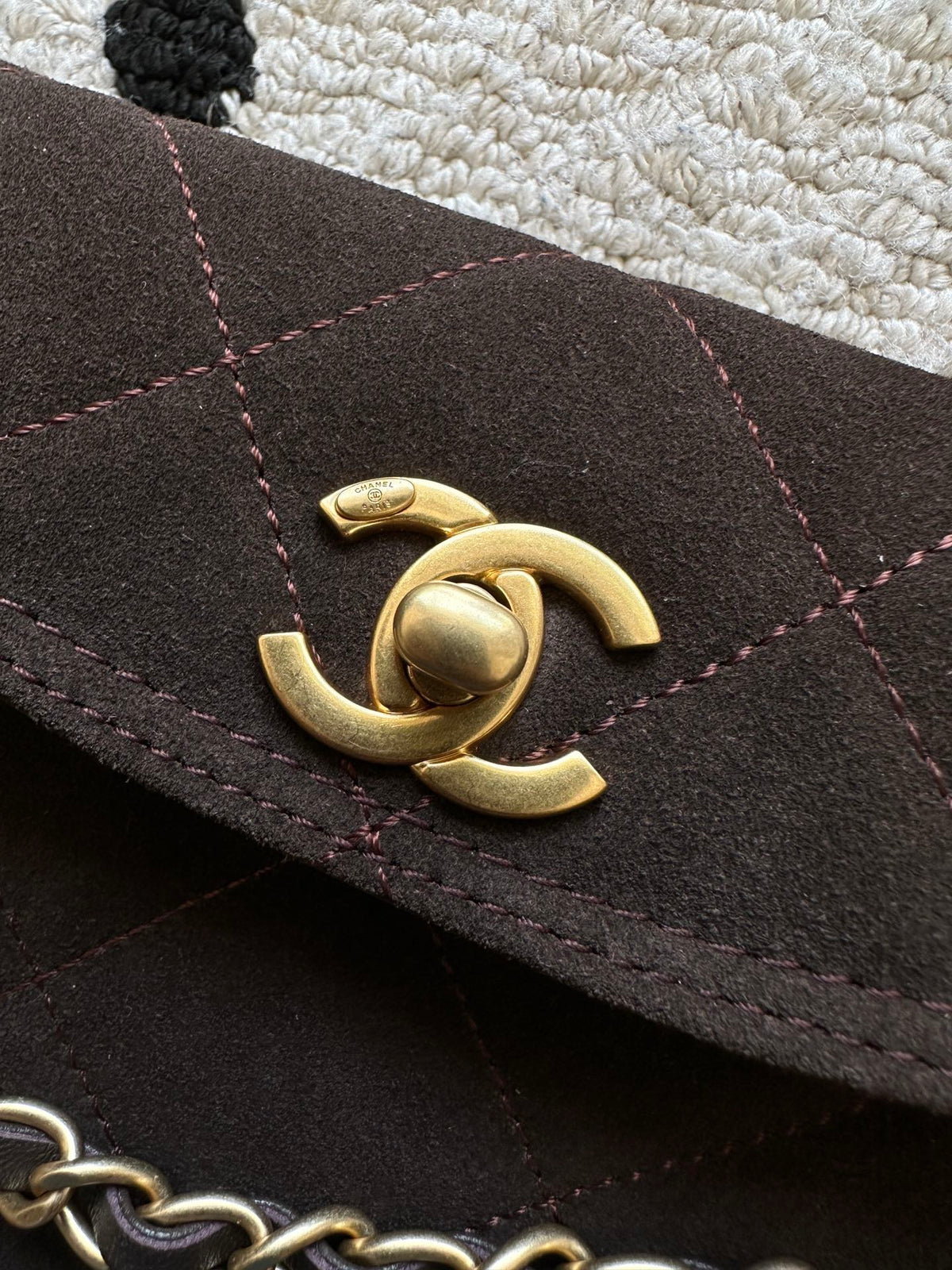 Chane 2026 Shoulder Bag 25cm Brown Suede
