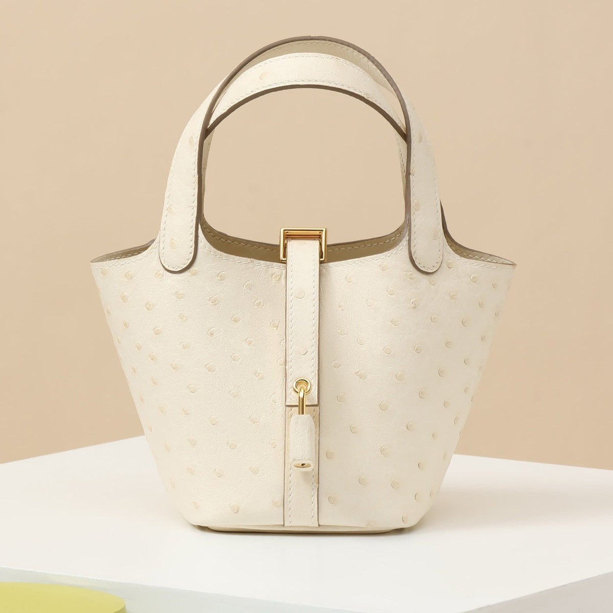 High-end Hermes 2026 Picotin Lock 14 Bag Cream White Ostrich Leather